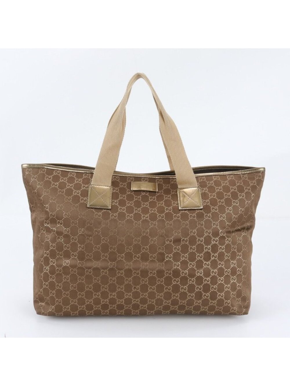 Gucci GG Canvas Leather Tote Bag Shoulder Hand Brown